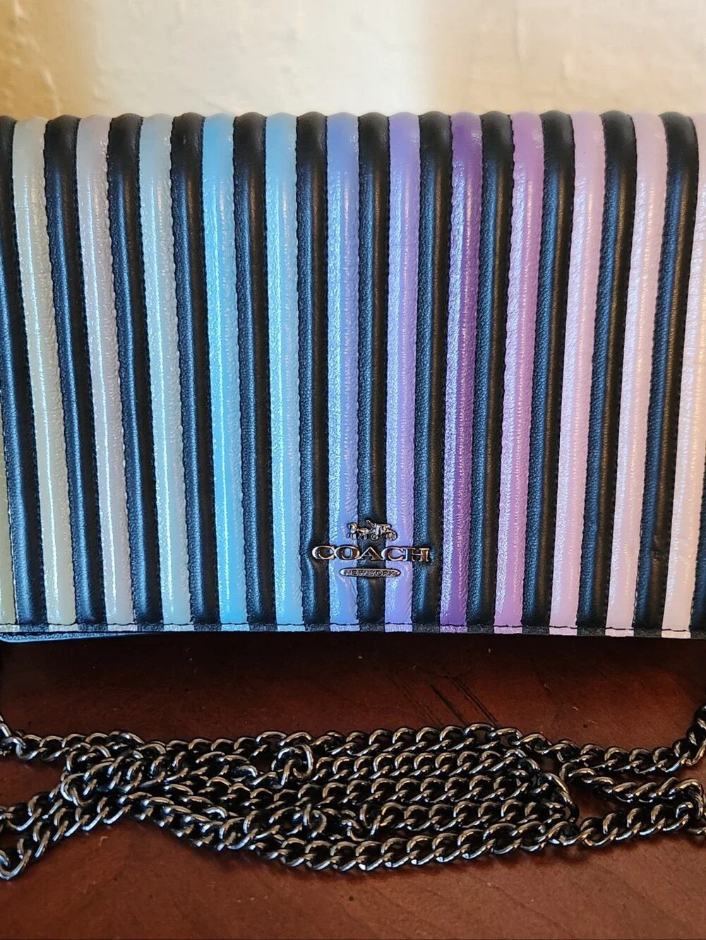 🌈 COACH Callie Foldover Rainbow Ombré Chain Clutch Bag - Picture 2 of 11